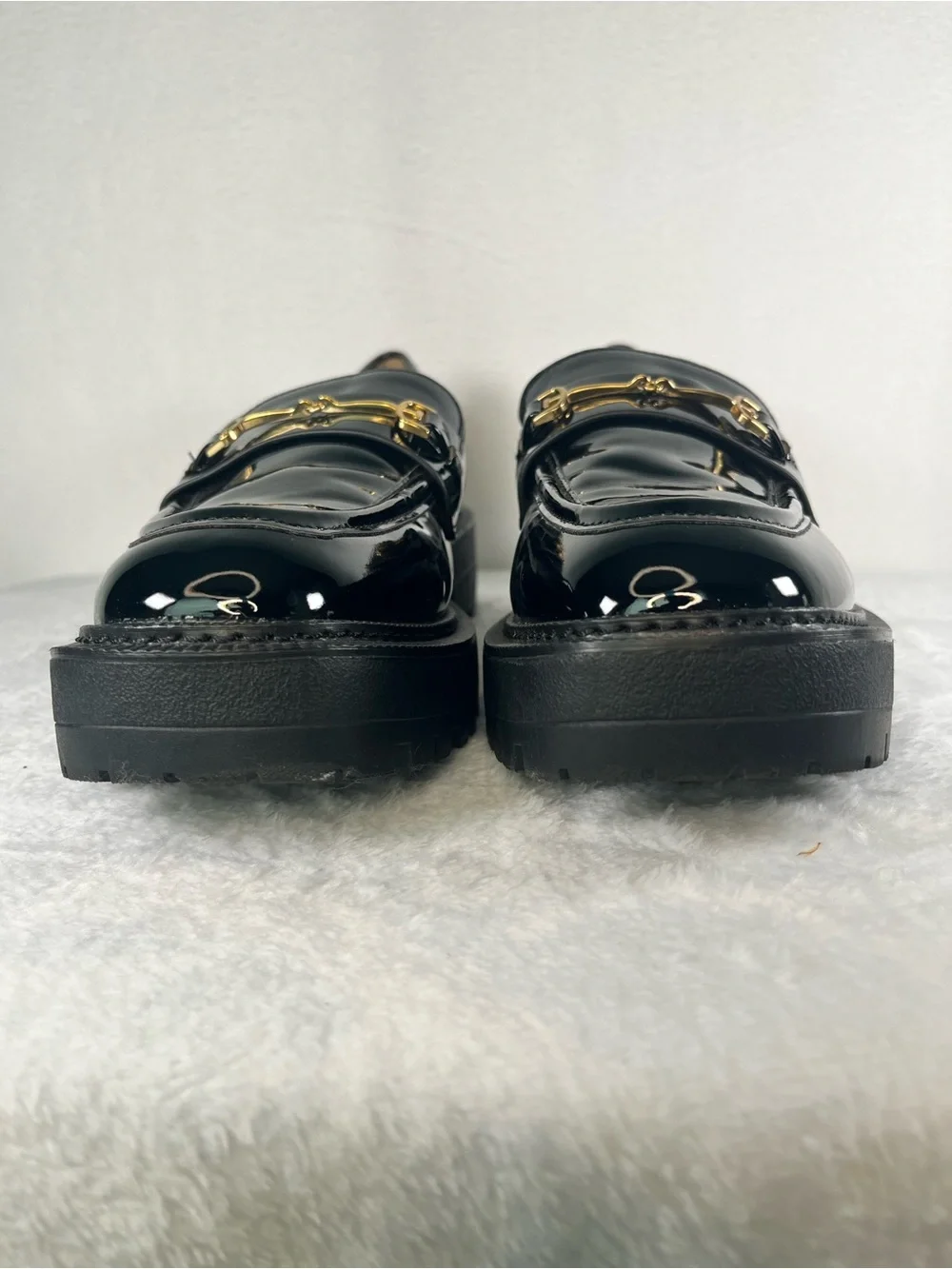 Sam Edelman Laurs Black Patent Leather Chunky Platform Horsebit Lug Loafer 9.5